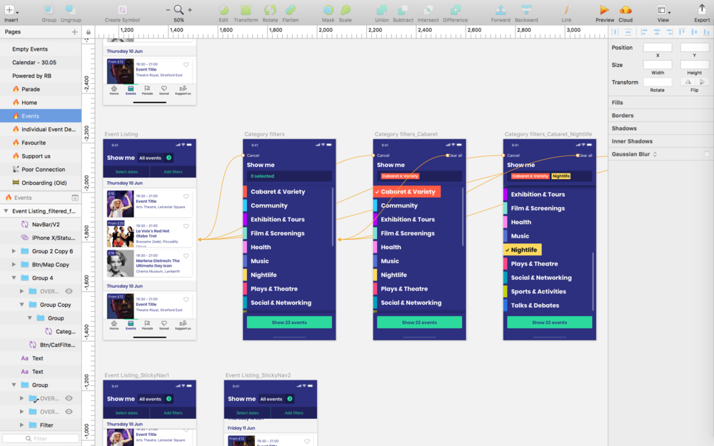 The UXD designers collaborated in Sketch to develop the user experience and design approach