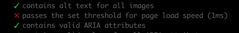  An extract of test output in the console with a failing test 