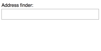 The gif demonstrates the error state. The user types the word 'error' into the address finder input field, and a red box appears below with the message 'Something is wrong!'.